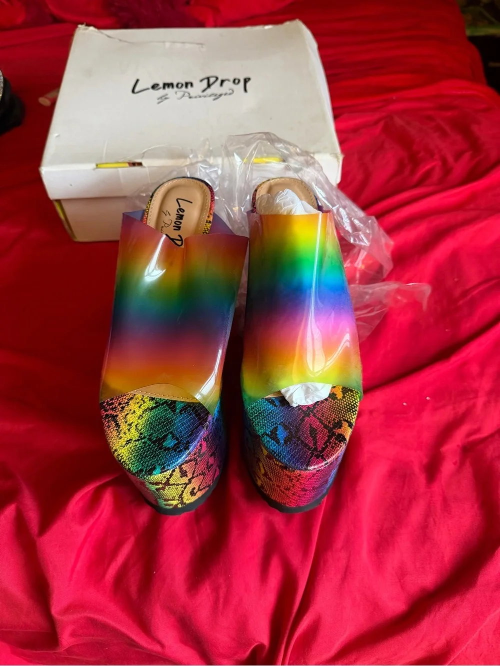 Rainbow Snake-Print Platform Mules - Multicolor Women’s Slip-On Wedges